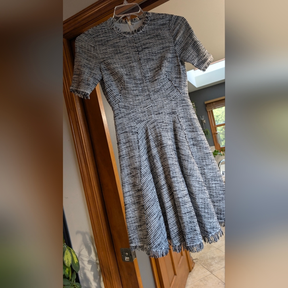 Rebecca Taylor Black and White Textured Midi Dress